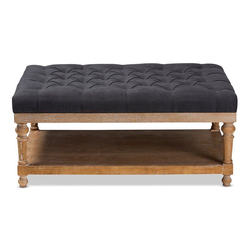 Baxton Studio Lindsey Charcoal Linen Upholstered Graywashed Cocktail Ottoman