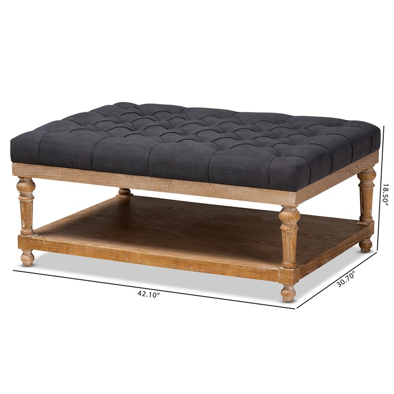 Baxton Studio Lindsey Charcoal Linen Upholstered Graywashed Cocktail Ottoman