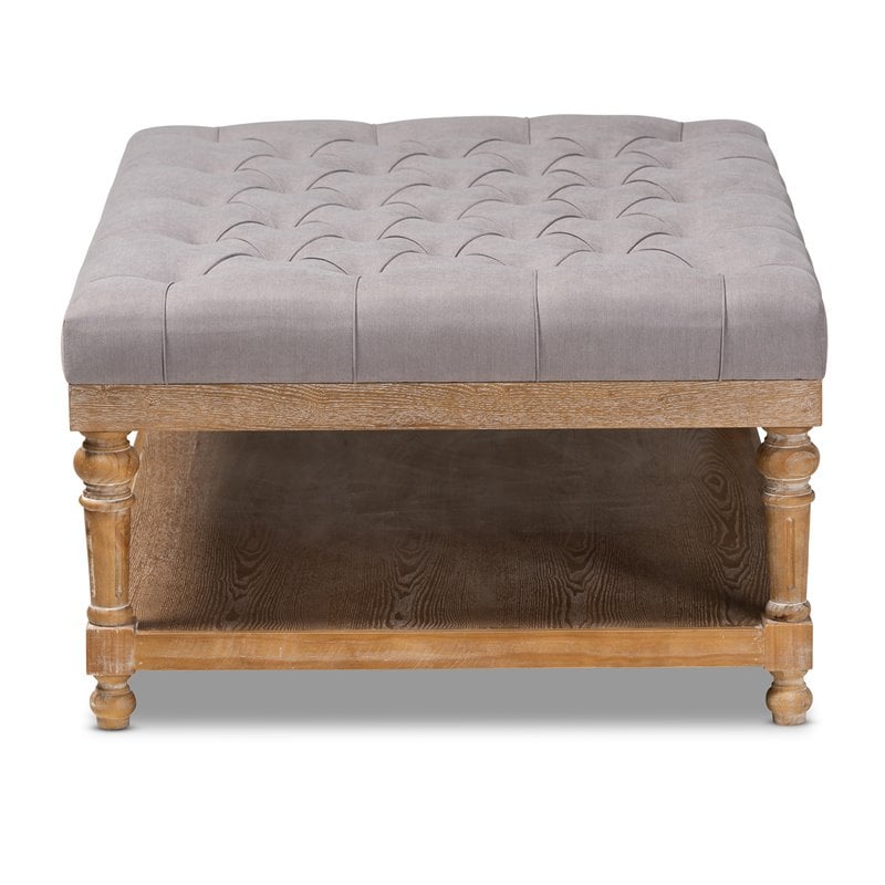 Baxton Studio Lindsey Gray Linen Upholstered Graywashed Wood Cocktail Ottoman