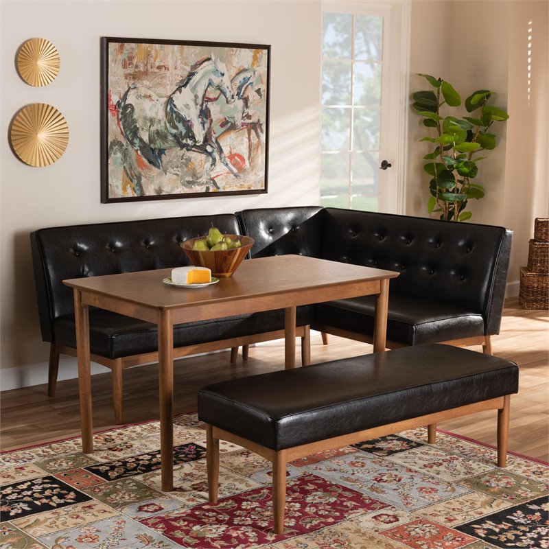 Baxton Studio Arvid Dark Brown Faux Leather 4-Piece Wood Dining Nook Set