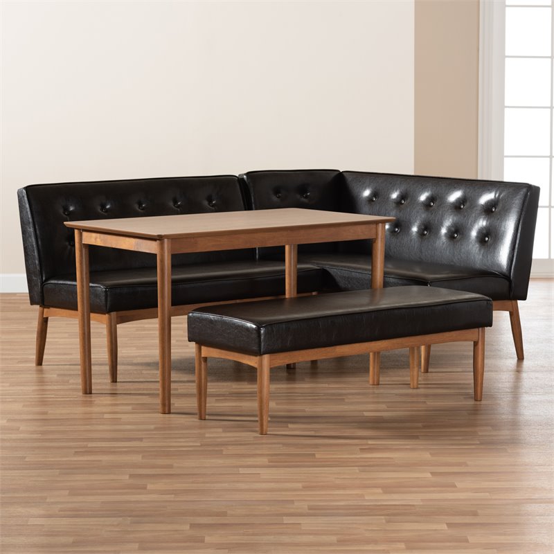 Baxton Studio Arvid Dark Brown Faux Leather 4-Piece Wood Dining Nook Set
