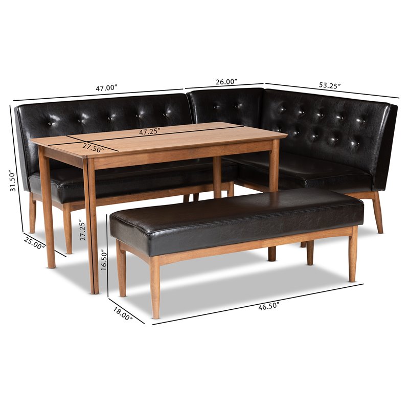 Baxton Studio Arvid Dark Brown Faux Leather 4-Piece Wood Dining Nook Set