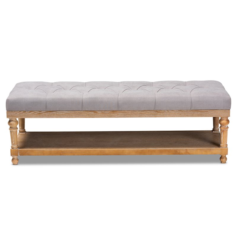 Baxton Studio Linda Gray Linen Upholstered and Graywashed Wood Storage Bench