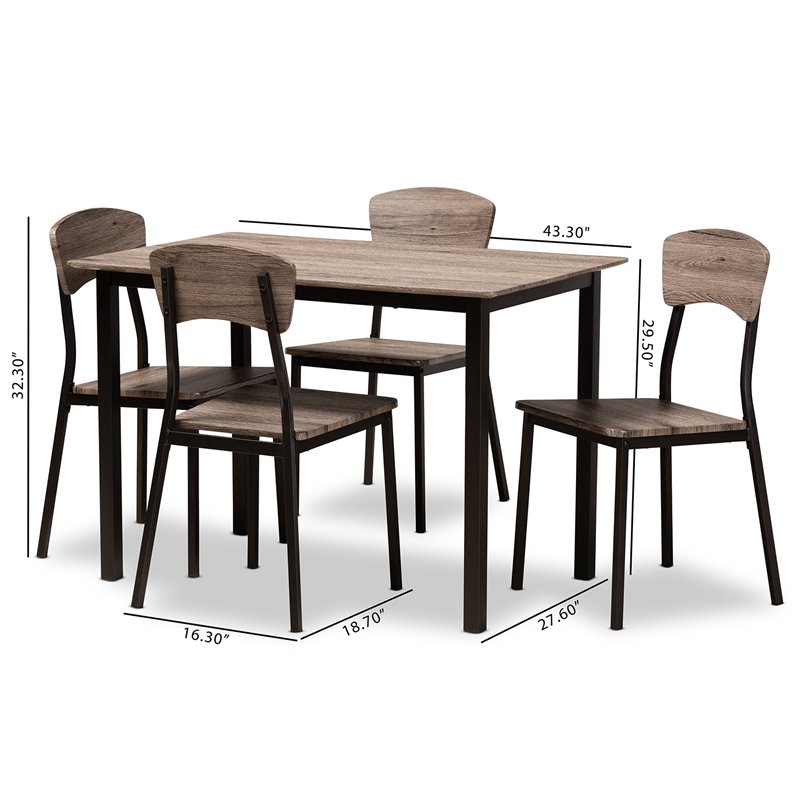 Baxton Studio Marcus Black Metal and Rustic Oak Finished Wood 5-Piece Dining Set