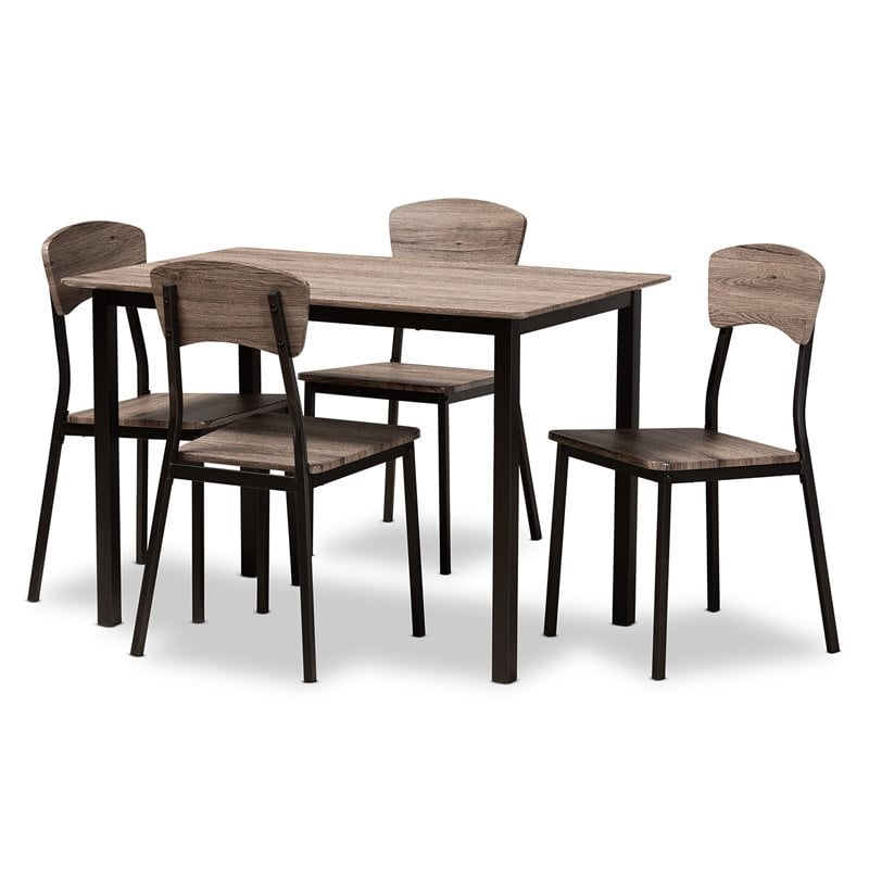 Baxton Studio Marcus Black Metal and Rustic Oak Finished Wood 5-Piece Dining Set