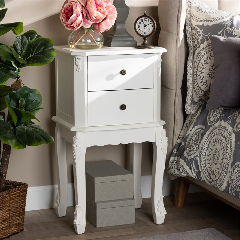 Baxton Studio Sophia French White Finished Wood 2-Drawer End Table