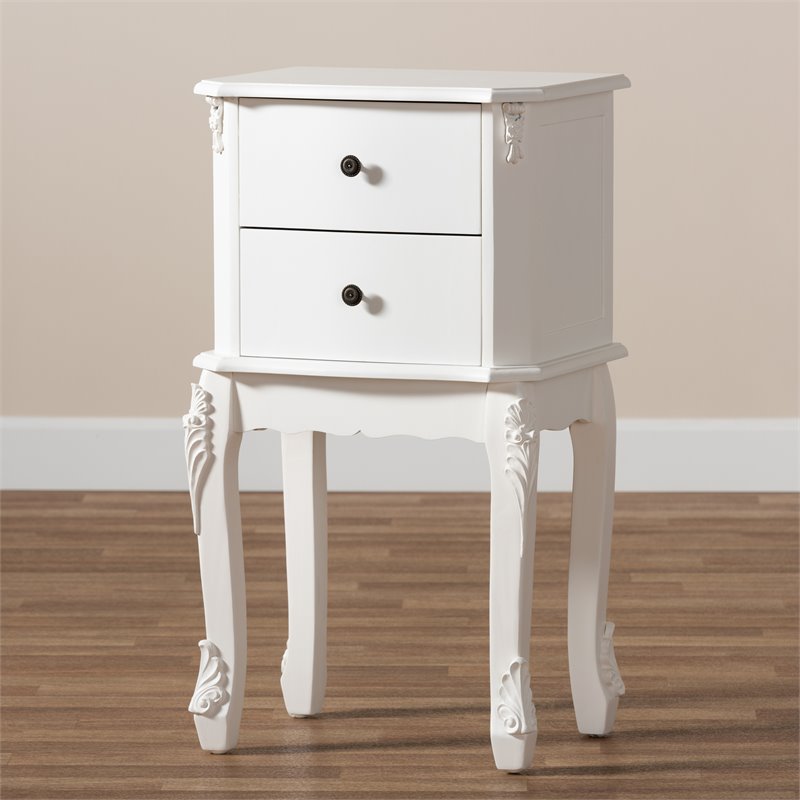 Baxton Studio Sophia French White Finished Wood 2-Drawer End Table