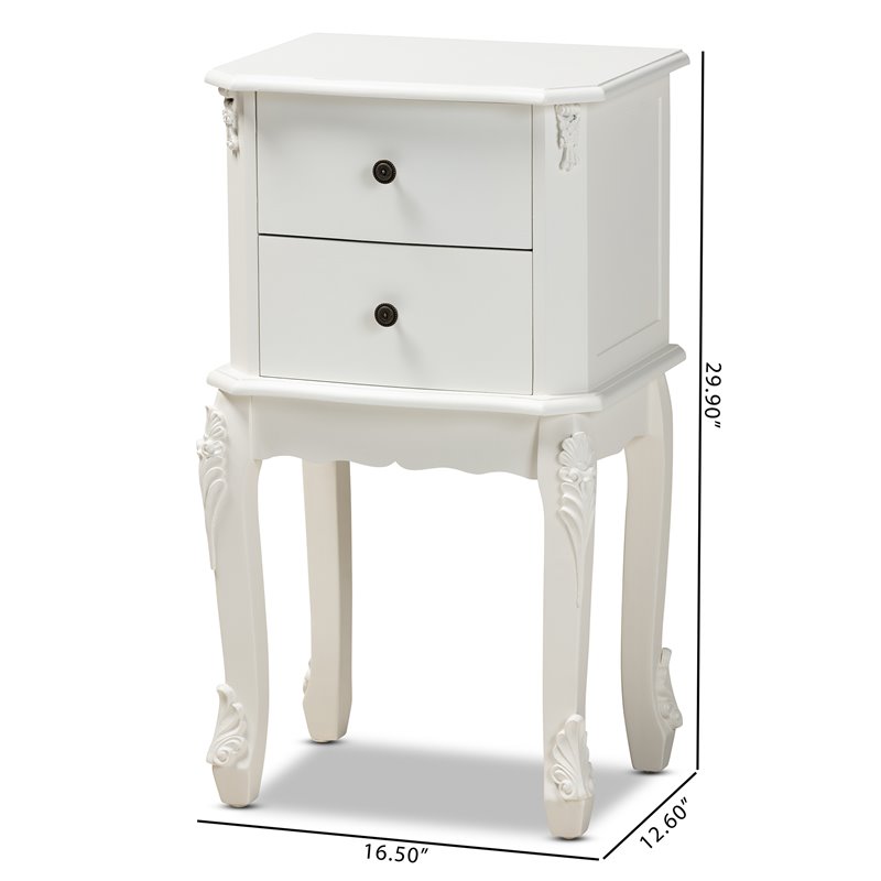 Baxton Studio Sophia French White Finished Wood 2-Drawer End Table
