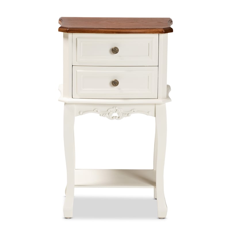 Baxton Studio Darla French White and Cherry Brown Wood 2-Drawer End Table