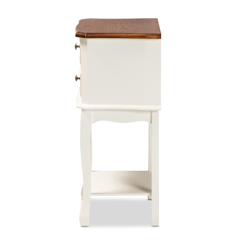 Baxton Studio Darla French White and Cherry Brown Wood 2-Drawer End Table