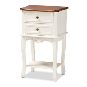 baxton studio darla french white and cherry brown wood 2-drawer end table