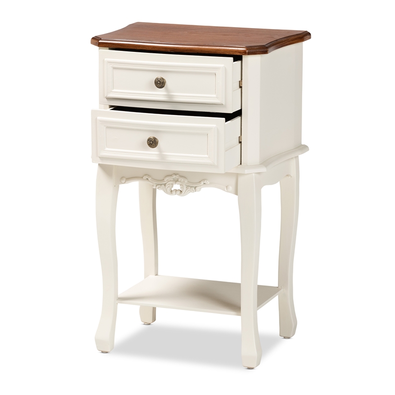 Baxton Studio Darla French White and Cherry Brown Wood 2-Drawer End Table