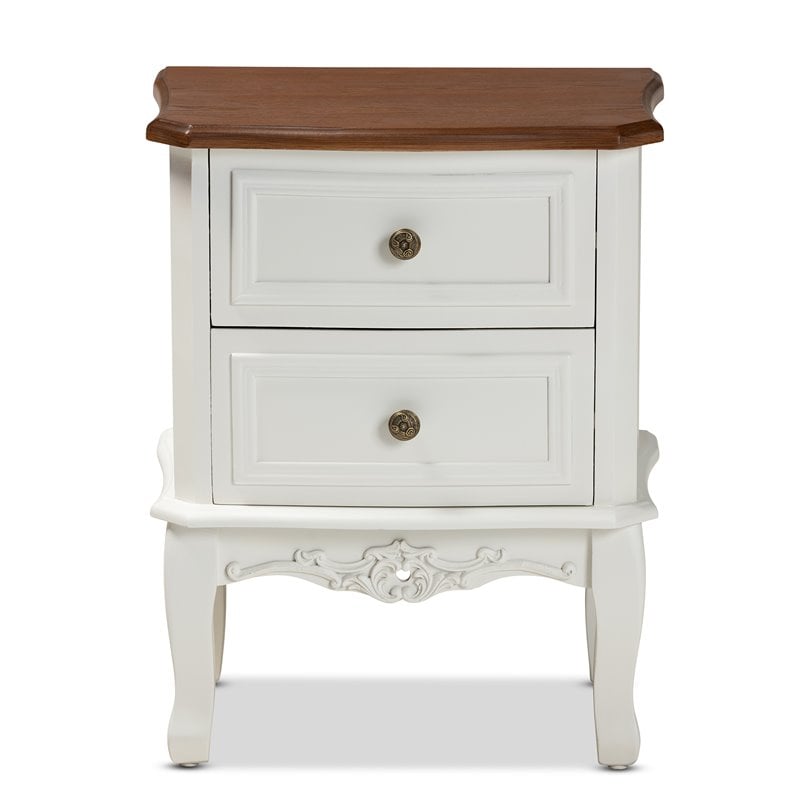 Baxton Studio Darlene White and Cherry Brown Finished Wood 2-Drawer End Table