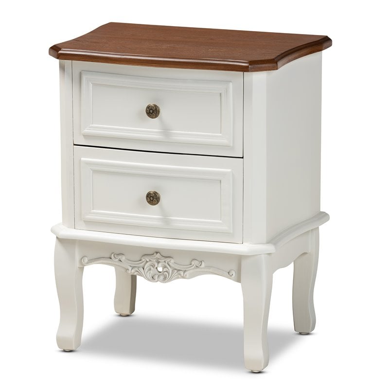Baxton Studio Darlene White and Cherry Brown Finished Wood 2-Drawer End Table