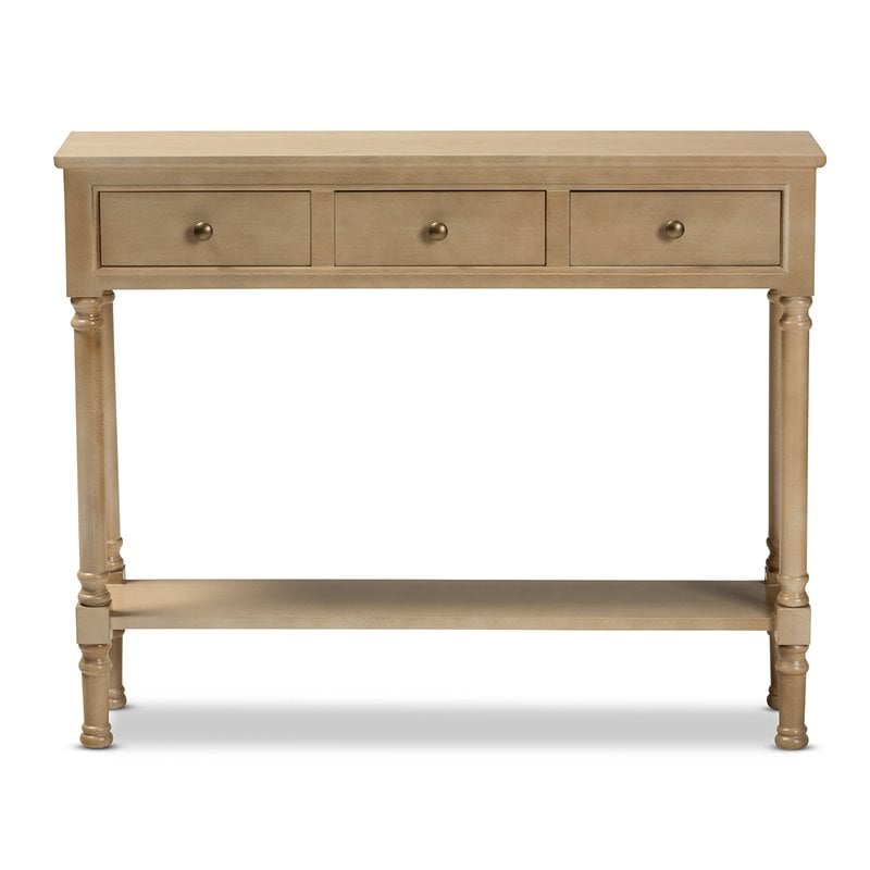 Baxton Studio Calvin Oak Brown Finished Wood 3-Drawer Entryway Console Table