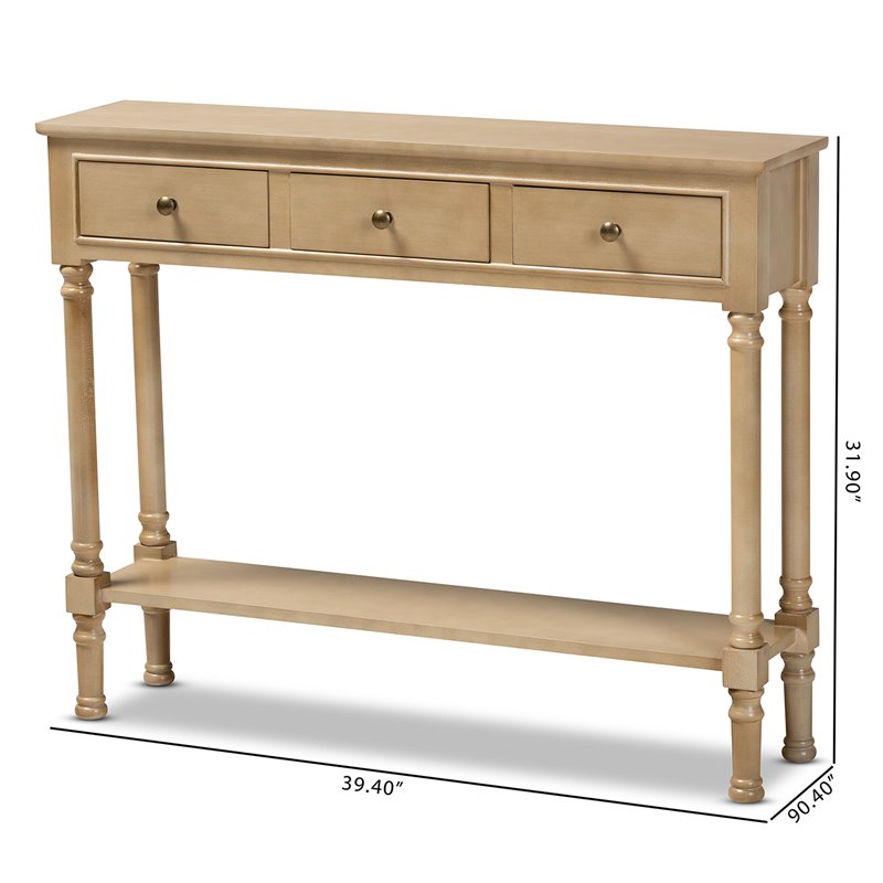 Baxton Studio Calvin Oak Brown Finished Wood 3-Drawer Entryway Console Table