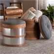 Baxton Studio Caleb Grey Fabric and Alligator Faux Leather 2-Piece Ottoman Set