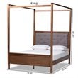 Baxton Studio Natasha Queen Size Grey Upholstered Walnut Finished Canopy Bed