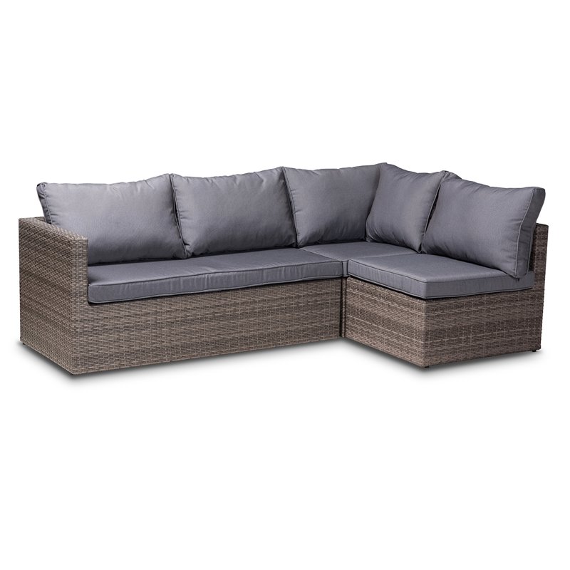 Baxton Studio Pamela Grey Polyester Upholstered 4-Piece Woven Rattan Patio Set