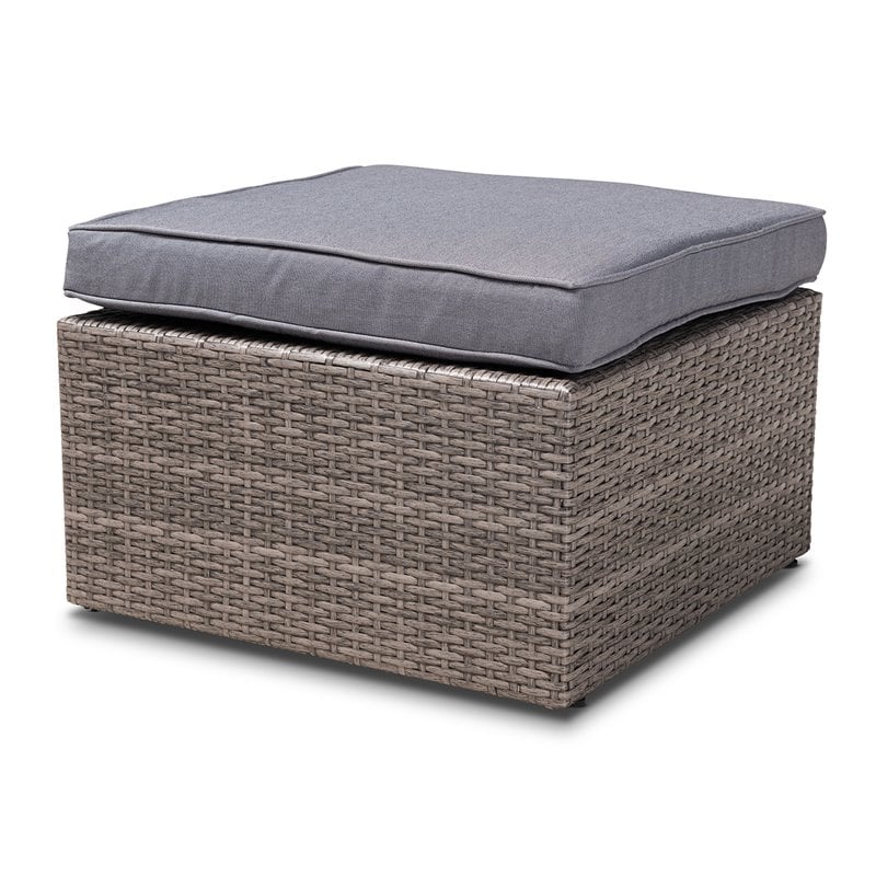 Baxton Studio Pamela Grey Polyester Upholstered 4-Piece Woven Rattan Patio Set