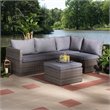 Baxton Studio Pamela Grey Polyester Upholstered 4-Piece Woven Rattan Patio Set