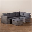 Baxton Studio Pamela Grey Polyester Upholstered 4-Piece Woven Rattan Patio Set