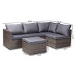 Baxton Studio Pamela Grey Polyester Upholstered 4-Piece Woven Rattan Patio Set