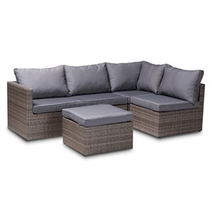 baxton studio pamela grey polyester upholstered 4-piece woven rattan patio set