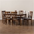Baxton Studio Augustine Grey Upholstered Walnut Finished 7-Piece Dining Set