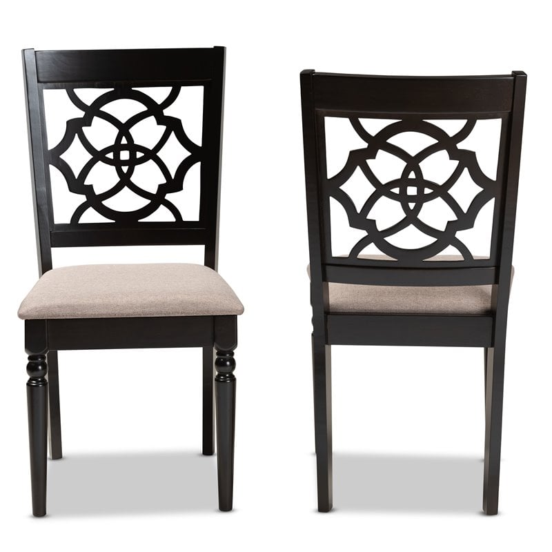 Baxton Studio Renaud Sand Fabric Espresso Finished 2-Piece Dining Chair Set