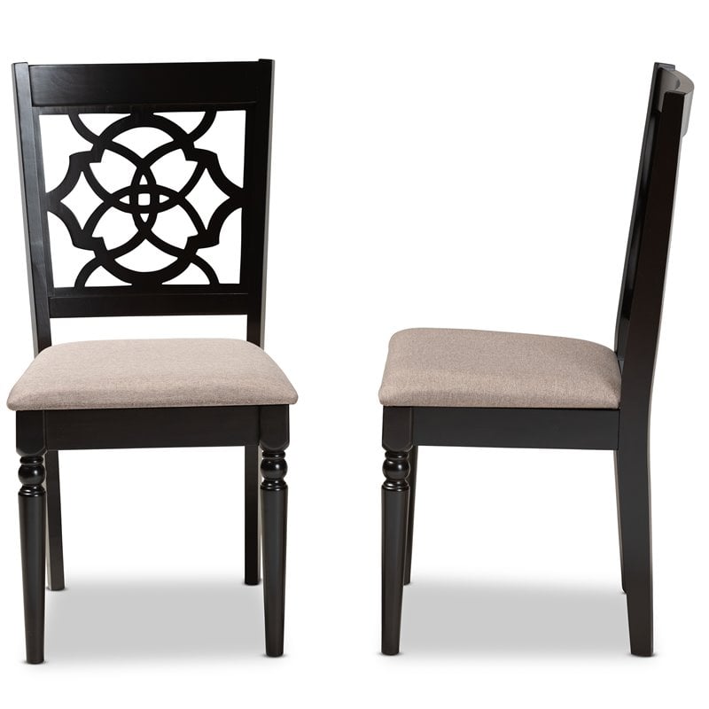 Baxton Studio Renaud Sand Fabric Espresso Finished 2-Piece Dining Chair Set