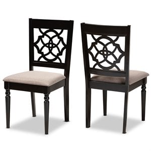 Baxton Studio Renaud Sand Fabric Espresso Finished 2-Piece Dining Chair Set