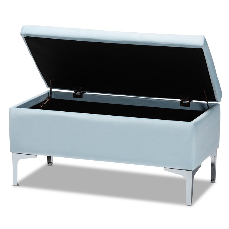 Baxton Studio Mabel Light Blue Velvet Silver Finished Storage Ottoman