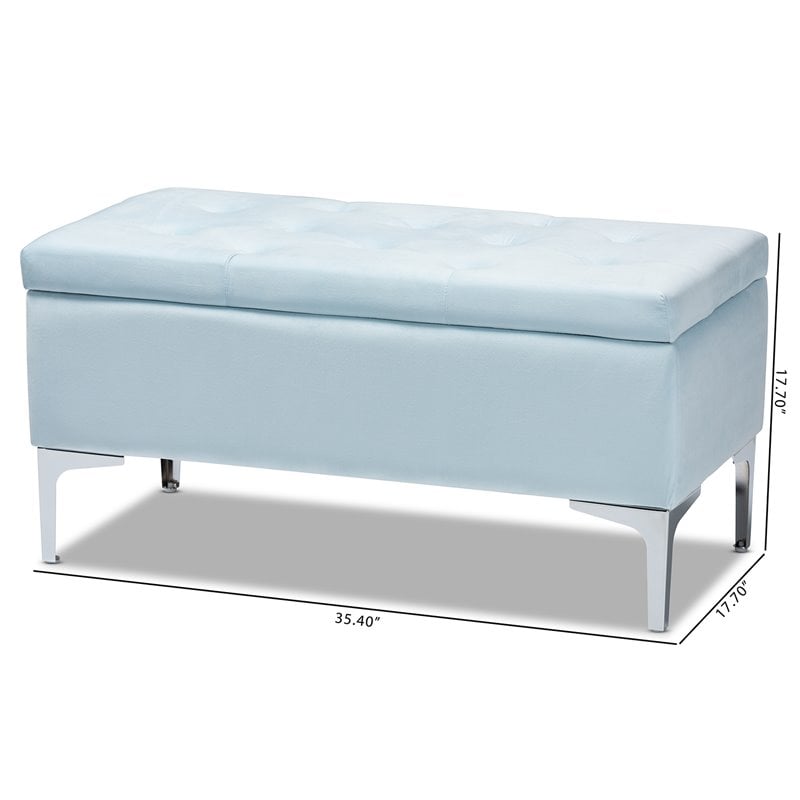 Baxton Studio Mabel Light Blue Velvet Silver Finished Storage Ottoman