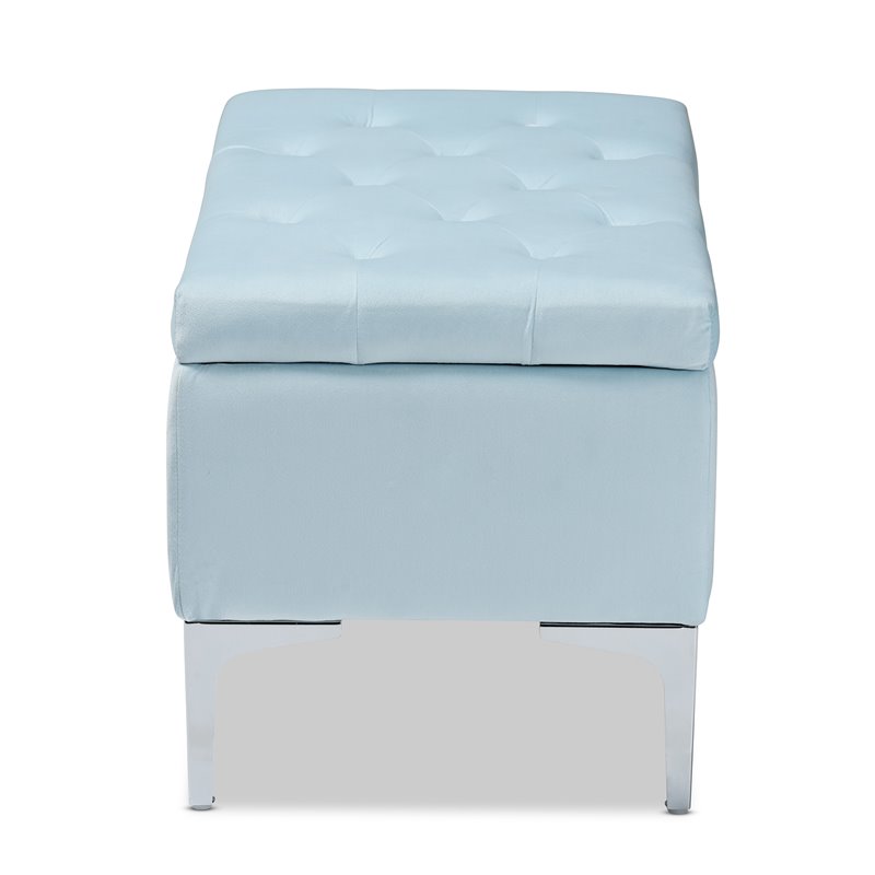 Baxton Studio Mabel Light Blue Velvet Silver Finished Storage Ottoman