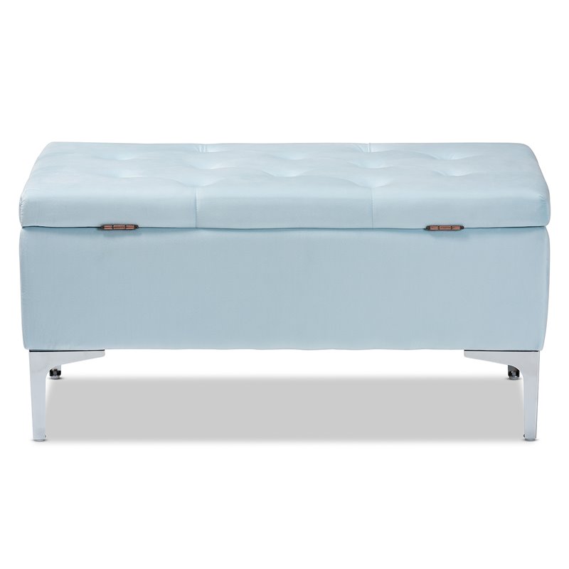 Baxton Studio Mabel Light Blue Velvet Silver Finished Storage Ottoman