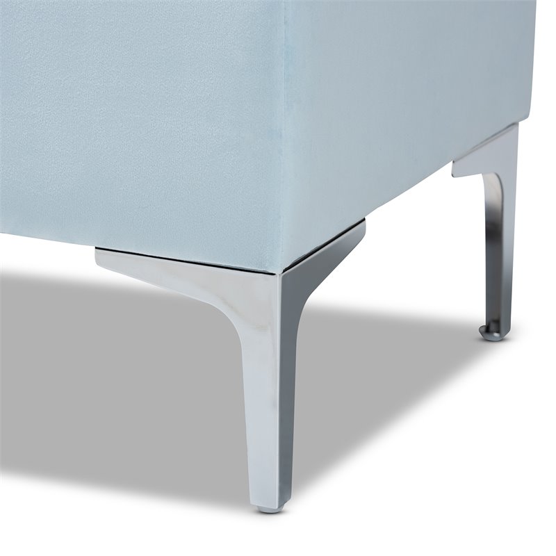 Baxton Studio Mabel Light Blue Velvet Silver Finished Storage Ottoman