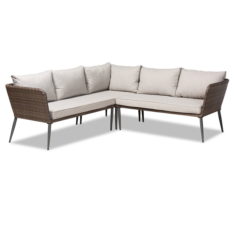 Baxton Studio Lillian Light Grey Upholstered 5-Piece Woven Rattan Patio Set