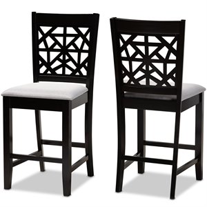 Baxton Studio Devon Gray Upholstered Espresso Finished Wood 2-Piece Pub Chairs