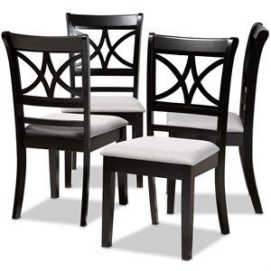 Baxton Studio Clarke Gray Upholstered and Espresso Wood 4-Piece Dining Chair Set