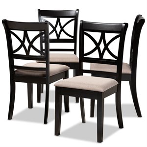 Baxton Studio Clarke Sand Upholstered and Espresso Wood 4-Piece Dining Chair Set