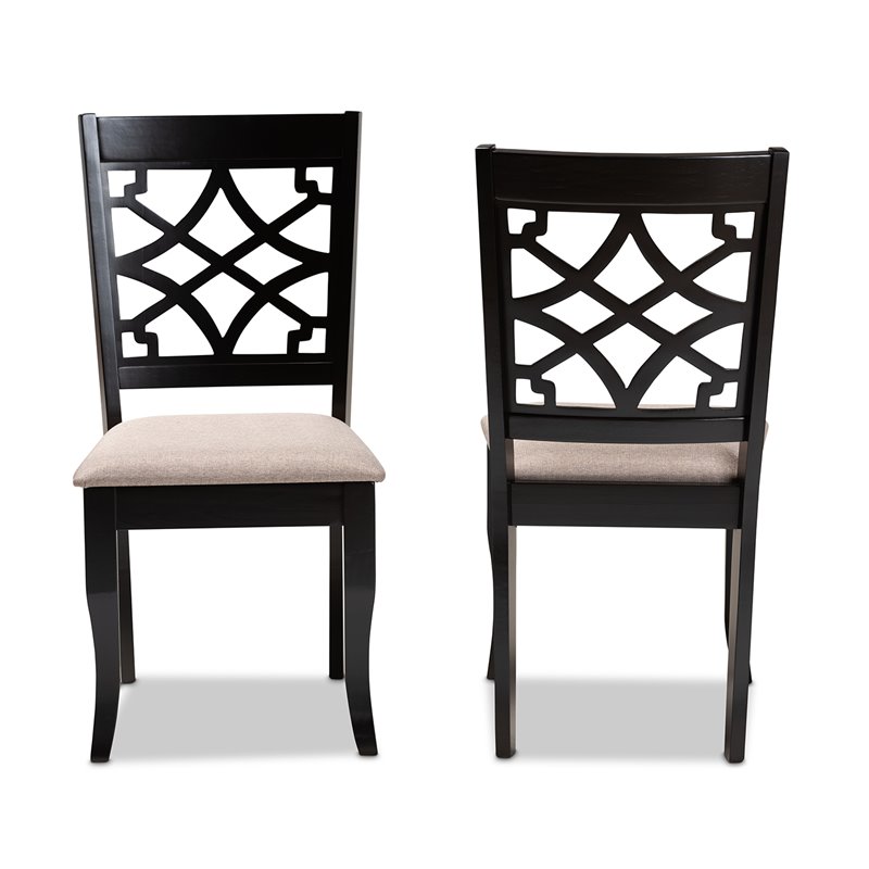 Baxton Studio Mael Sand Upholstered and Espresso Wood 2-Piece Dining Chair Set