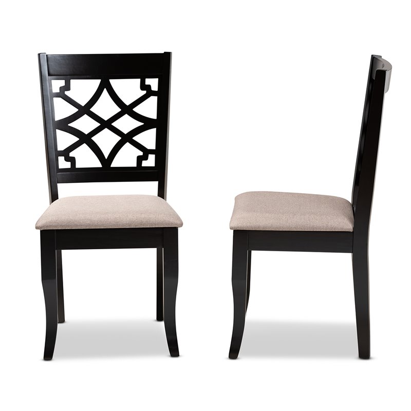 Baxton Studio Mael Sand Upholstered and Espresso Wood 2-Piece Dining Chair Set