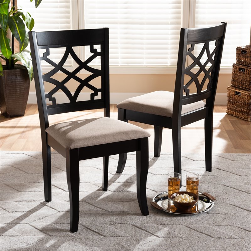 Baxton Studio Mael Sand Upholstered and Espresso Wood 2-Piece Dining Chair Set