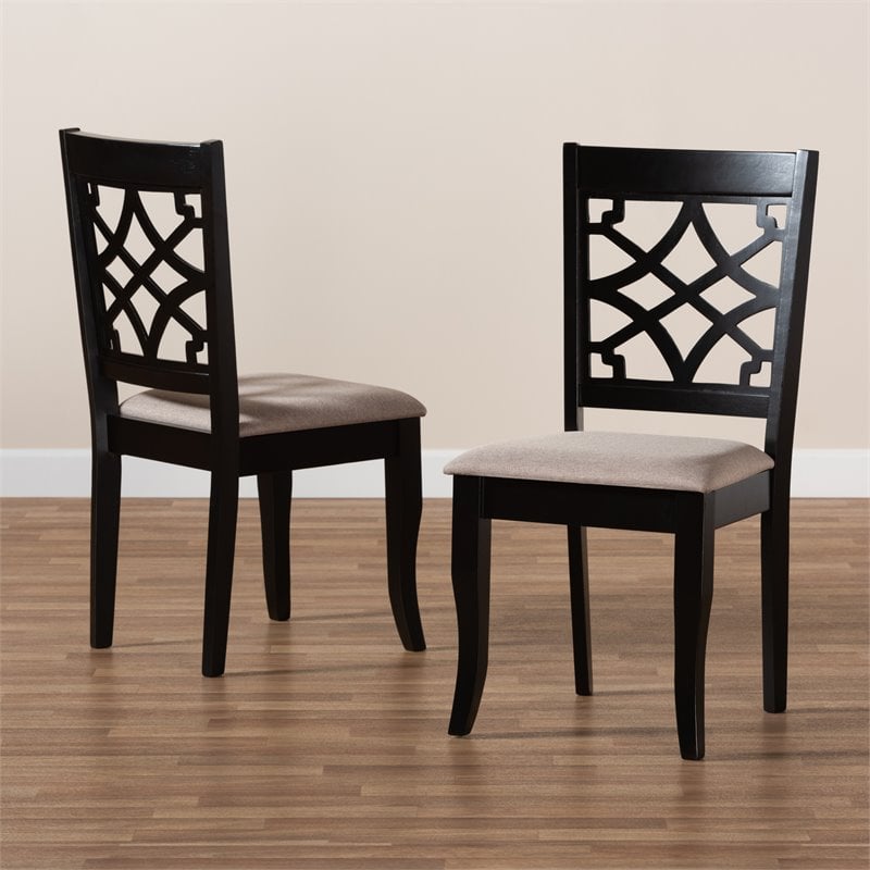 Baxton Studio Mael Sand Upholstered and Espresso Wood 2-Piece Dining Chair Set