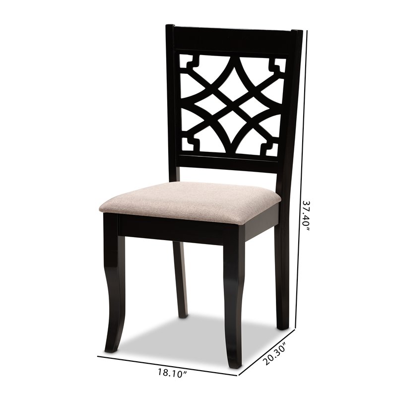 Baxton Studio Mael Sand Upholstered and Espresso Wood 2-Piece Dining Chair Set