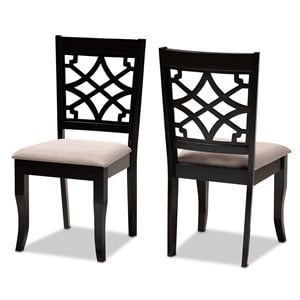 Baxton Studio Mael Sand Upholstered and Espresso Wood 2-Piece Dining Chair Set