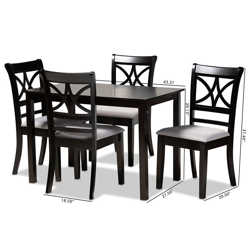 Baxton Studio Clarke Gray Upholstered Espresso Finished Wood 5-Piece Dining Set