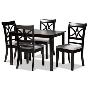 Baxton Studio Clarke Gray Upholstered Espresso Finished Wood 5-Piece Dining Set