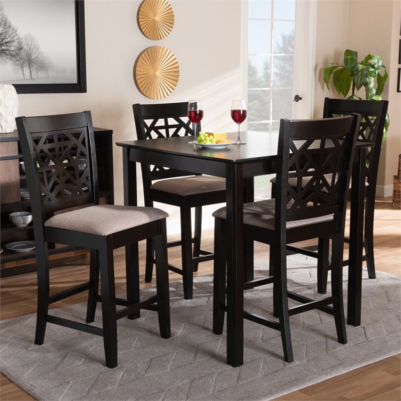Baxton Studio Devon Sand Upholstered Espresso Finished Wood 5-Piece Pub Set